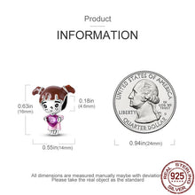 Load image into Gallery viewer, 925 Sterling Silver Pink CZ Heart Girl Bead Charm
