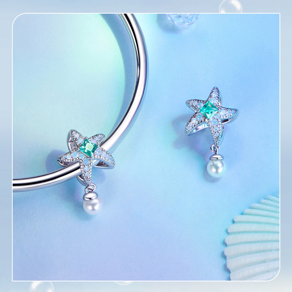 Starfish CZ and Pearl Bead Charm