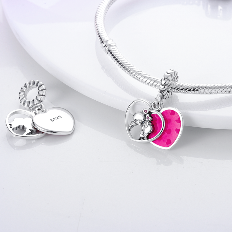 Boy Kiss Girl Heart Bead Charm