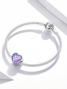 925 Sterling Silver Purple Fish Scale Heart Bead Charm