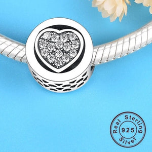 925 Sterling Silver Clear CZ Heart Bead Charm