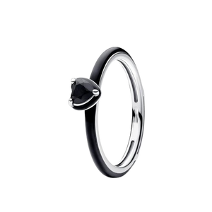 925 Sterling Silver Stackable Ring Heart Black CZ Finger Rings for