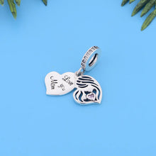 Load image into Gallery viewer, 925 Sterling Silver &quot;Love You Mom&quot; Mom and Daughter Silhouette Double Dangle Charm