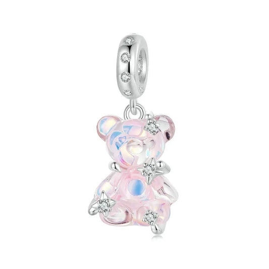 Pink Murano Glass Teddy Dangle Charm