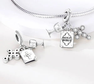 925 Sterling Silver Bible and Cross Dangle Charm