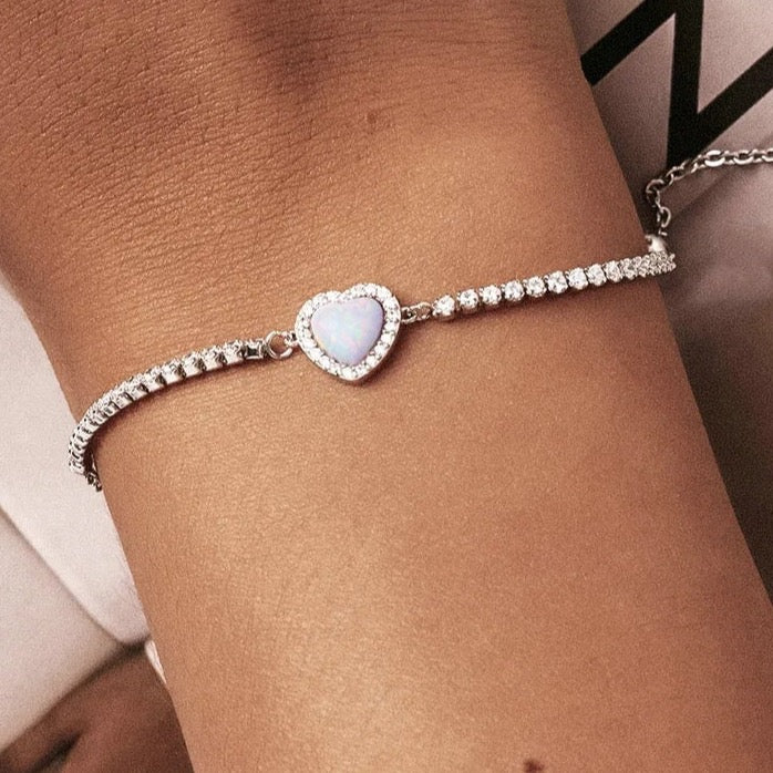 CZ and Opal Heart Bracelet