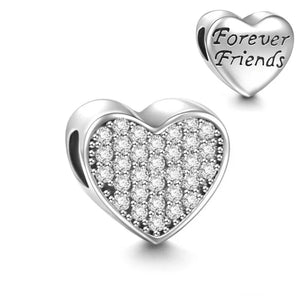 925 Sterling Silver CZ Forever Friends Heart Bead Charm