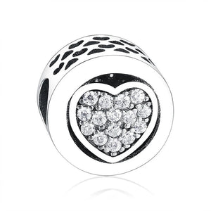925 Sterling Silver Clear CZ Heart Bead Charm