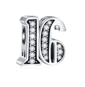 925 Sterling Silver 16 Years CZ Bead Charm