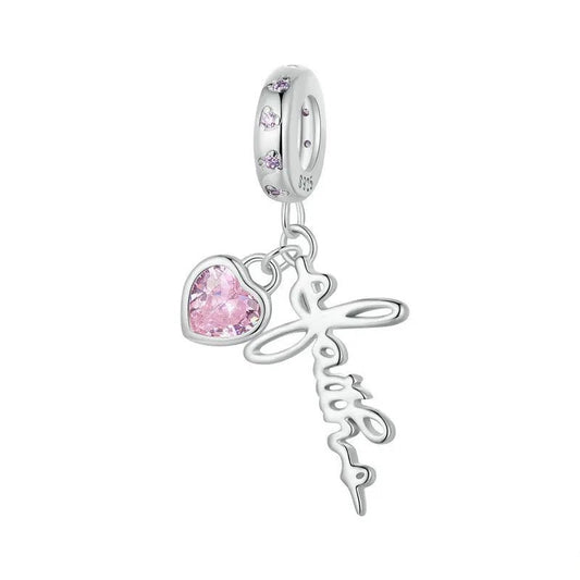 Faith Cut Out Pink CZ Dangle Charm
