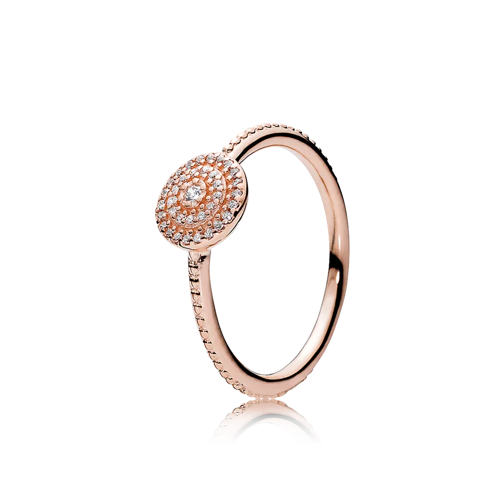 925 Sterling Silver Rose Gold Plated Clear CZ Halo RIng