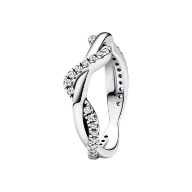 925 Sterling Silver Sparkling Intertwined Wave Ring