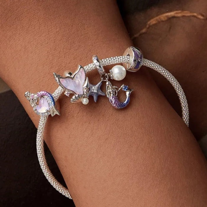 Mermaid Enamel CZ Heart Bead Charm