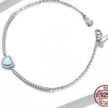 Load image into Gallery viewer, 925 Sterling Silver CZ and Opal Heart Bracelet