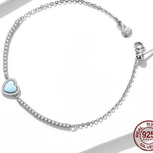 925 Sterling Silver CZ and Opal Heart Bracelet