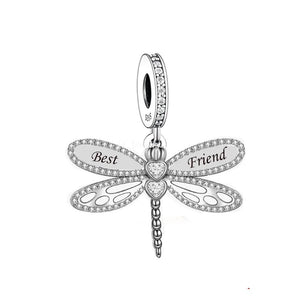 925 Sterling Silver BEST FRIEND CZ Dragonfly Dangle Charms