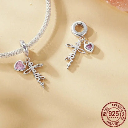 Faith Cut Out Pink CZ Dangle Charm