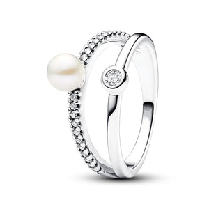 925 Sterling Silver Clear CZ & Pearl Ring