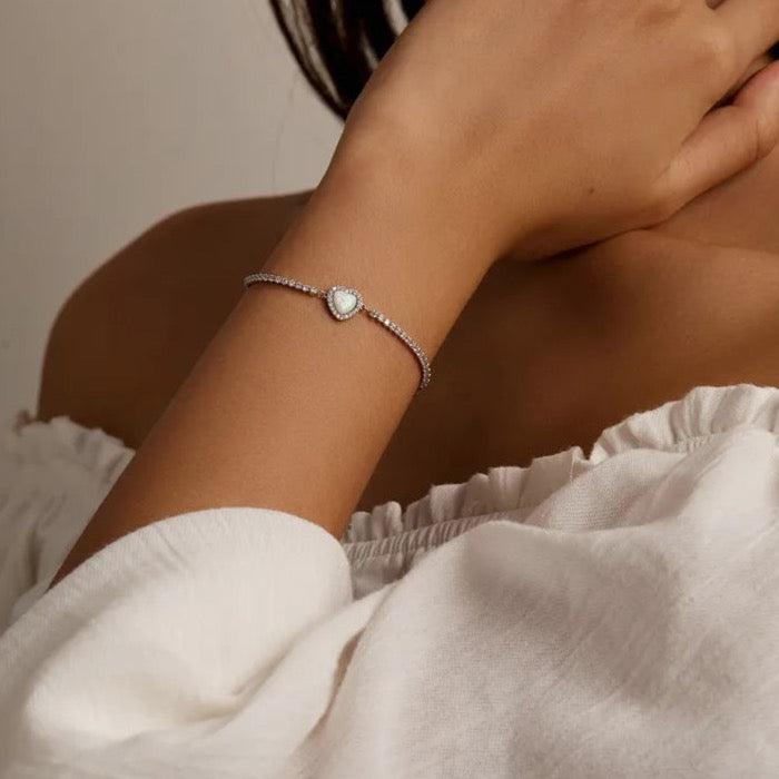 CZ and Opal Heart Bracelet