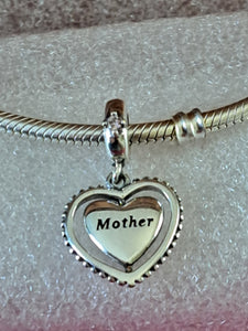 925 Sterling Silver Mother "Remember I Love You" Heart Dangle Charm