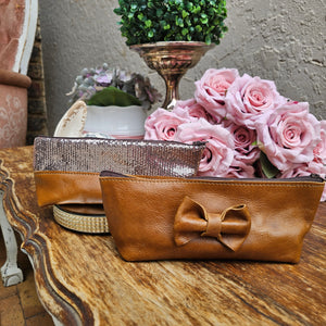 The Fabulous Genuine Leather 'on the go' Bow Make-up Bag.
