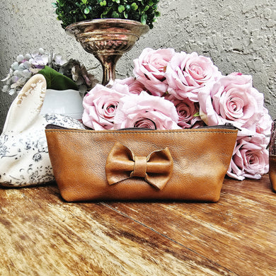The Fabulous Genuine Leather 'on the go' Bow Make-up Bag.