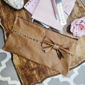 The Fabulous Genuine Leather Leopard and Bow Pencil Bag