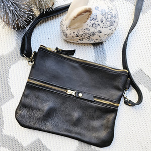 The Fabulous Genuine Leather Double Zip Crossbody Bag/Clutch