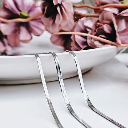 Stainless Steel Silver Herringbone Necklace - Water & Tarnish Proof