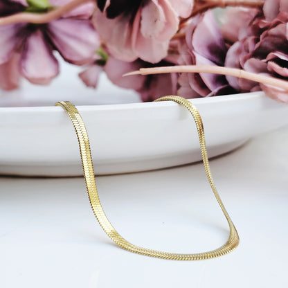 Stainless Steel 18K Gold Herringbone Necklace/ Bracelet- Water & Tarnish Proof