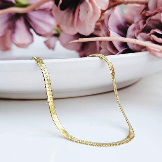 Stainless Steel 18K Gold Herringbone Necklace/ Bracelet- Water & Tarnish Proof