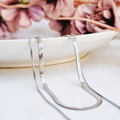 Stainless Steel Layered Herringbone Necklace - Water & Tarnish Proof