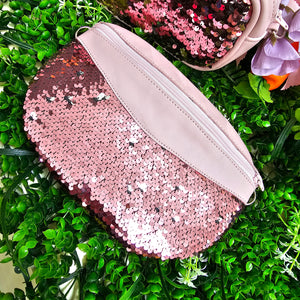 The Fabulous Genuine Leather Moon Bag in Pink with Sequins