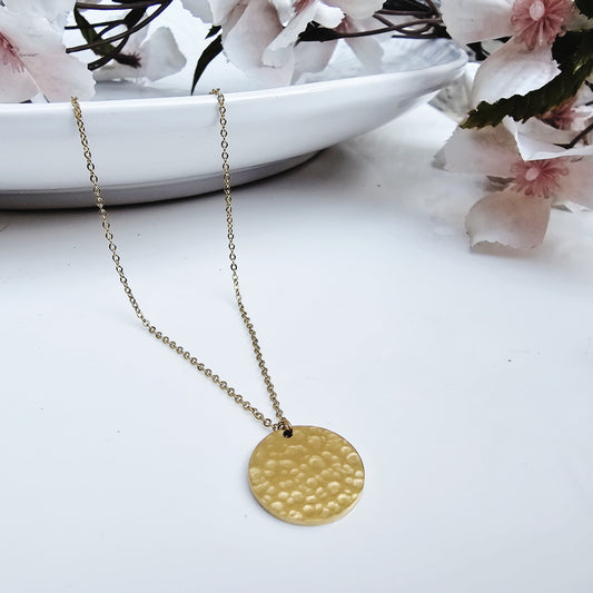 18k Gold Plated Stainless Steel Textured Disc Necklace