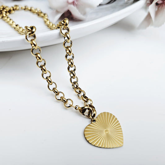 18k Gold Plated Stainless Steel Rolo Heart Necklace