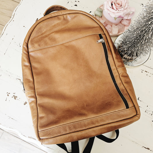 The Fabulous Genuine Leather Laptop Backpack in Tan