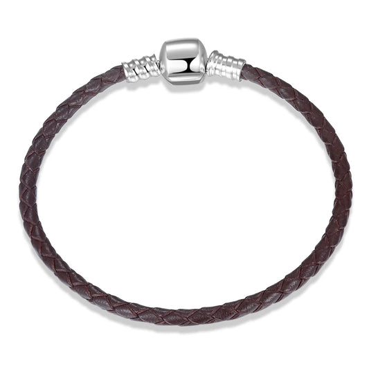 Plain Clasp Black Braided Genuine Leather Bracelet