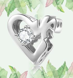 925 Sterling Silver Clear CZ Heart Love Bead Charm