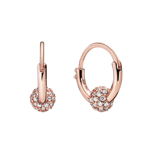 925 Sterling Silver Rose Gold Plated Pave Ball Earrings