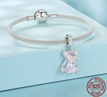 Load image into Gallery viewer, 925 Sterling Silver CZ Pink Murano Glass Teddy Dangle Charm