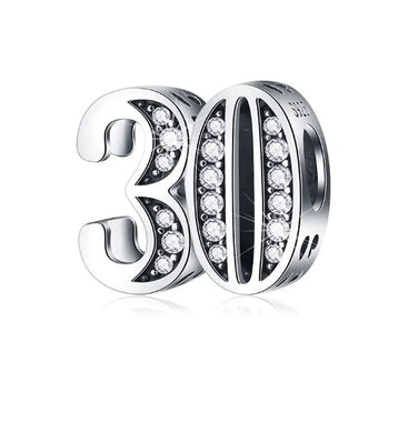 925 Sterling Silver 30 Years CZ Bead Charm