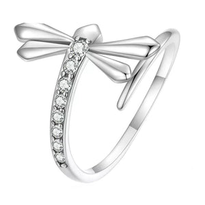 925 Sterling Silver CZ Dragonfly Adjustable Ring