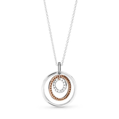 Two Tone Clear CZ And Rose Gold Plated Triple Circle Neclace Pendant