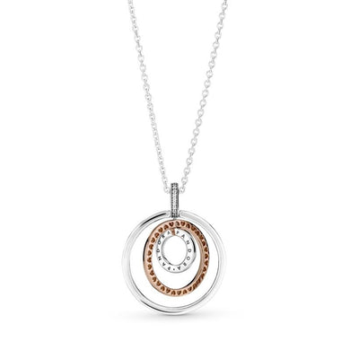 925 Sterling Silver Two Tone Clear CZ And Rose Gold Plated Triple Circle Neclace Pendant