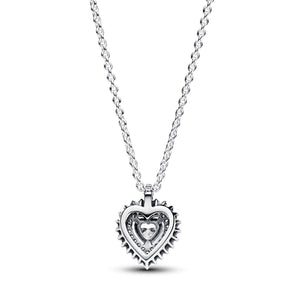925 Sterling Silver Heart Halo Pendant Necklace