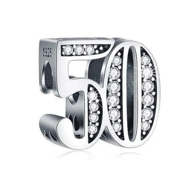 925 Sterling Silver 50 Years CZ Bead Charm