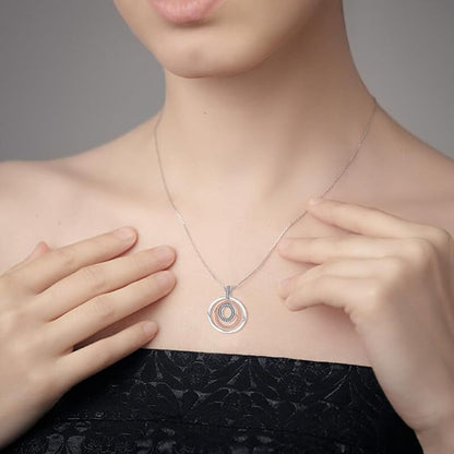 Two Tone Clear CZ And Rose Gold Plated Triple Circle Neclace Pendant