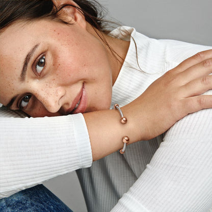 Rose Gold and silver Open Plain Ball Cuff Bangle