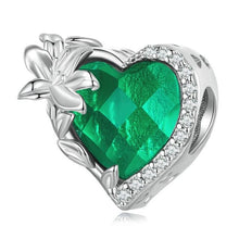 Load image into Gallery viewer, 925 Sterling Silver Heart CZ  Birthstone Flower Bead charm