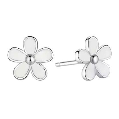 White Daisy Flower Stud Earrings